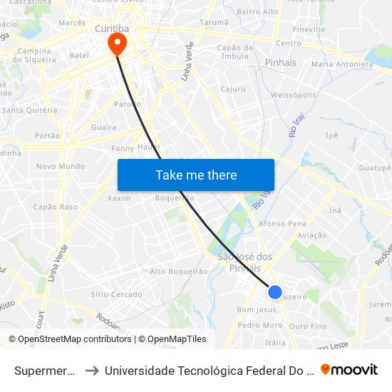 Supermercado Angeloni to Universidade Tecnológica Federal Do Paraná - Campus Curitiba - Sede Centro map