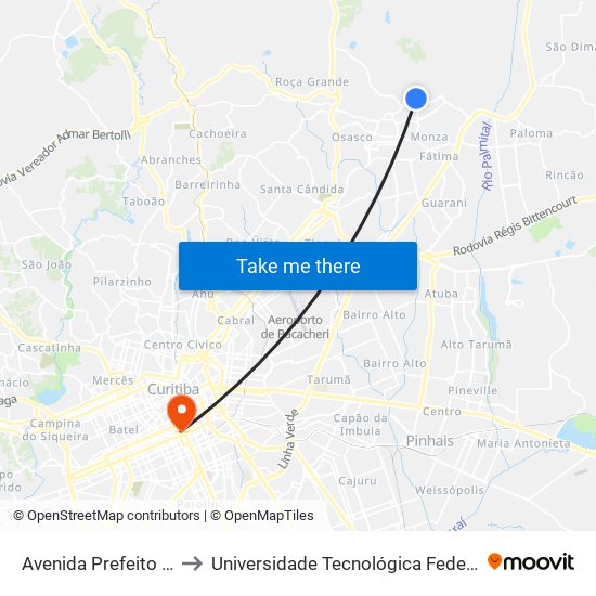 Avenida Prefeito João Batista Stocco, 2341 to Universidade Tecnológica Federal Do Paraná - Campus Curitiba - Sede Centro map