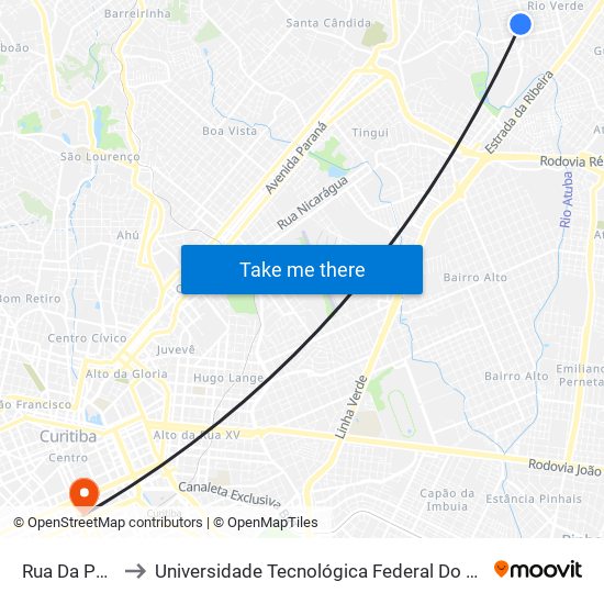 Rua Da Pedreira, 1166 to Universidade Tecnológica Federal Do Paraná - Campus Curitiba - Sede Centro map