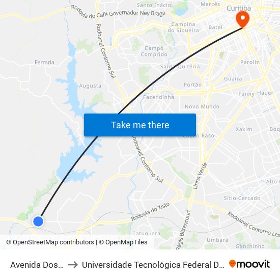 Avenida Dos Pinheirais, 3451 to Universidade Tecnológica Federal Do Paraná - Campus Curitiba - Sede Centro map