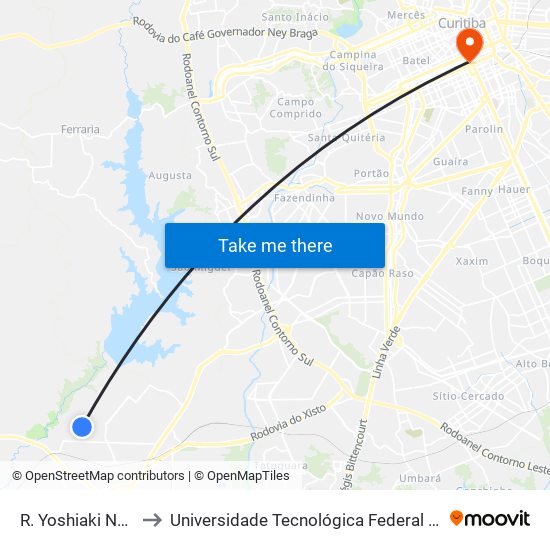 R. Yoshiaki Nagano (Acqua Park) to Universidade Tecnológica Federal Do Paraná - Campus Curitiba - Sede Centro map