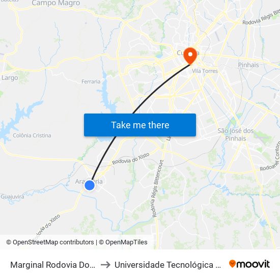 Marginal Rodovia Do Xisto (Br 476) - Hiper Condor Araucária to Universidade Tecnológica Federal Do Paraná - Campus Curitiba - Sede Centro map