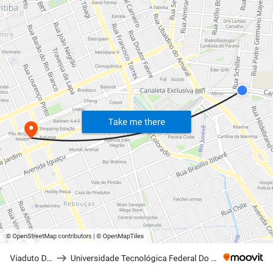 Viaduto Do Capanema to Universidade Tecnológica Federal Do Paraná - Campus Curitiba - Sede Centro map