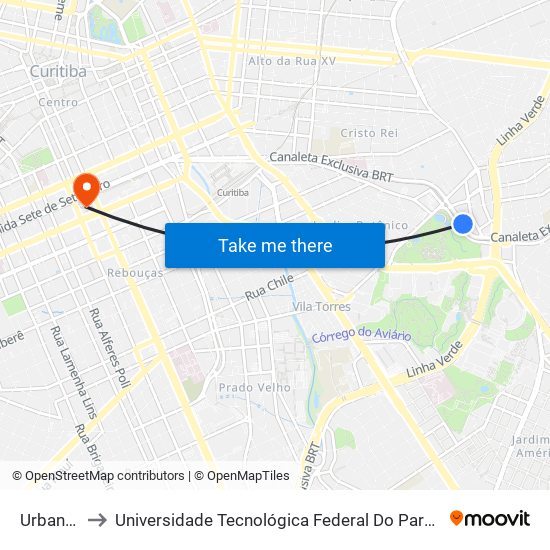 Urbano Lopes to Universidade Tecnológica Federal Do Paraná - Campus Curitiba - Sede Centro map