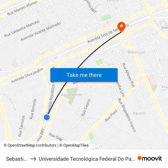 Sebastião Paraná to Universidade Tecnológica Federal Do Paraná - Campus Curitiba - Sede Centro map