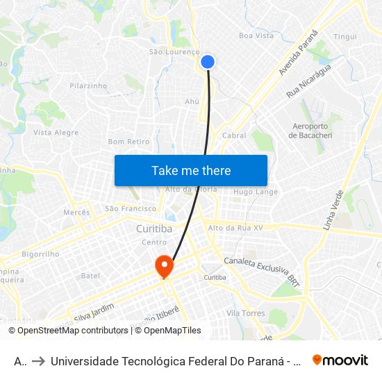 Ahú to Universidade Tecnológica Federal Do Paraná - Campus Curitiba - Sede Centro map