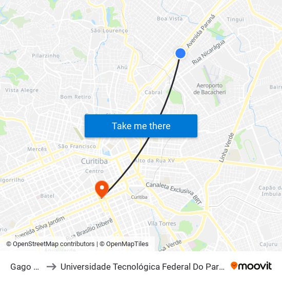 Gago Coutinho to Universidade Tecnológica Federal Do Paraná - Campus Curitiba - Sede Centro map