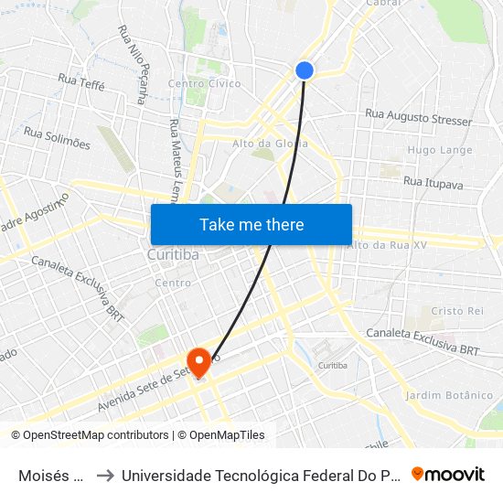 Moisés Marcondes to Universidade Tecnológica Federal Do Paraná - Campus Curitiba - Sede Centro map