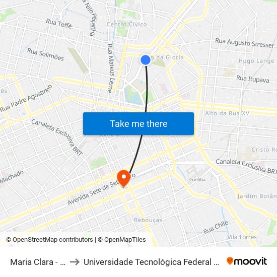 Maria Clara - Perpétuo Socorro to Universidade Tecnológica Federal Do Paraná - Campus Curitiba - Sede Centro map