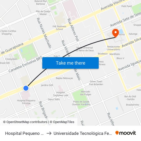 Hospital Pequeno Príncipe (Av. Silva Jardim, 1627) to Universidade Tecnológica Federal Do Paraná - Campus Curitiba - Sede Centro map