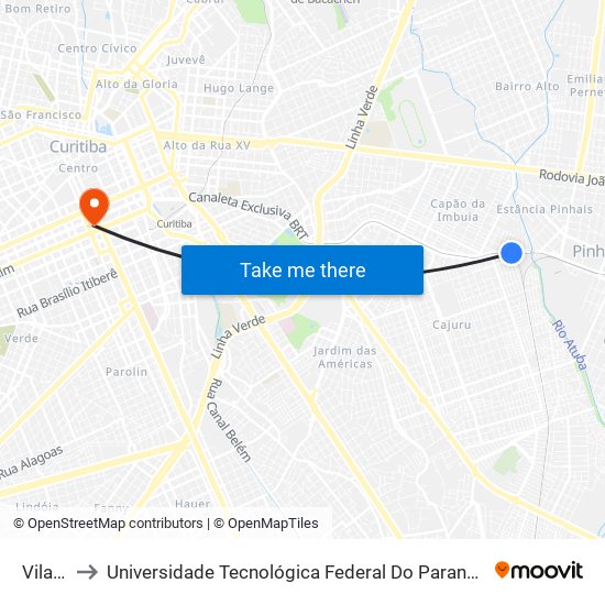 Vila Nova to Universidade Tecnológica Federal Do Paraná - Campus Curitiba - Sede Centro map