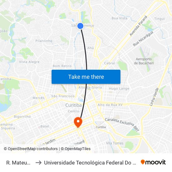 R. Mateus Leme 4550 to Universidade Tecnológica Federal Do Paraná - Campus Curitiba - Sede Centro map