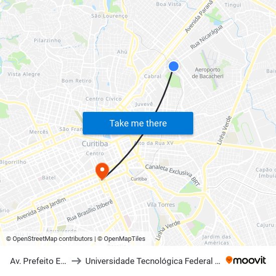 Av. Prefeito Erasto Gaertner, 202 to Universidade Tecnológica Federal Do Paraná - Campus Curitiba - Sede Centro map