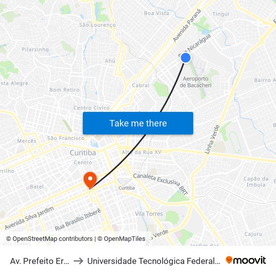 Av. Prefeito Erasto Gaertner, 1203 to Universidade Tecnológica Federal Do Paraná - Campus Curitiba - Sede Centro map