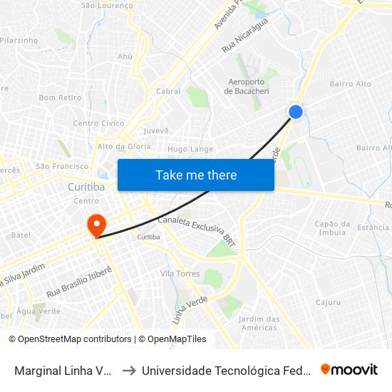 Marginal Linha Verde Norte - Fagundes Varela to Universidade Tecnológica Federal Do Paraná - Campus Curitiba - Sede Centro map