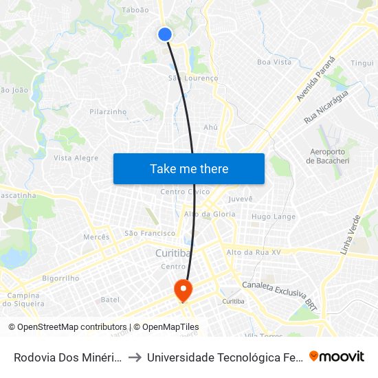 Rodovia Dos Minérios (Pr 092) - Cemitério Abranches to Universidade Tecnológica Federal Do Paraná - Campus Curitiba - Sede Centro map