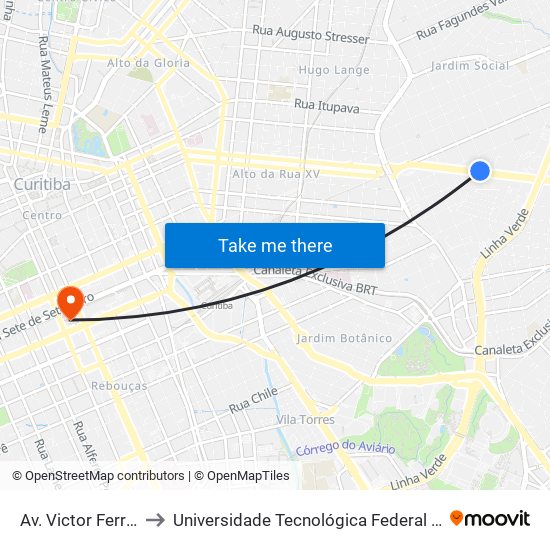 Av. Victor Ferreira Do Amaral, 611 to Universidade Tecnológica Federal Do Paraná - Campus Curitiba - Sede Centro map