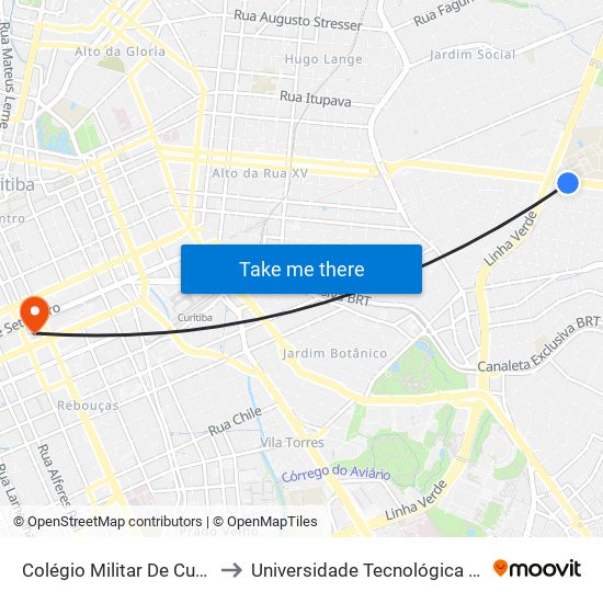 Colégio Militar De Curitiba (Av. Victor Ferreira Do Amaral, 1280) to Universidade Tecnológica Federal Do Paraná - Campus Curitiba - Sede Centro map