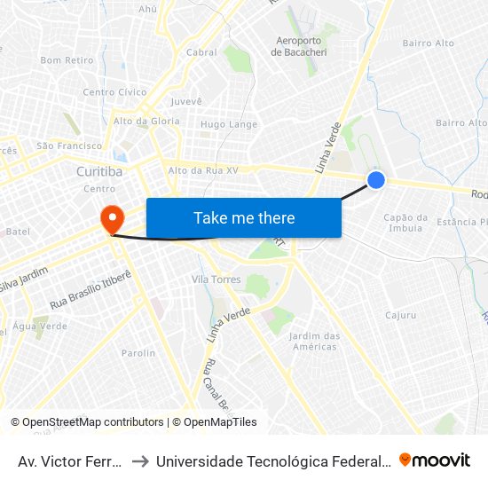 Av. Victor Ferreira Do Amaral, 2200 to Universidade Tecnológica Federal Do Paraná - Campus Curitiba - Sede Centro map