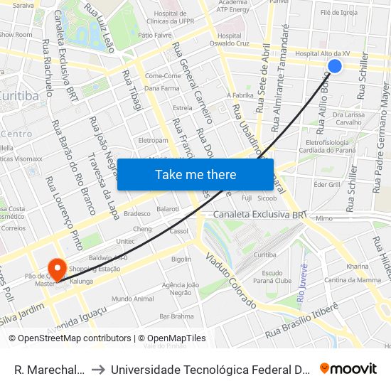 R. Marechal Deodoro, 2152 to Universidade Tecnológica Federal Do Paraná - Campus Curitiba - Sede Centro map