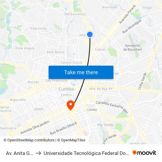 Av. Anita Garibaldi, 1400 to Universidade Tecnológica Federal Do Paraná - Campus Curitiba - Sede Centro map