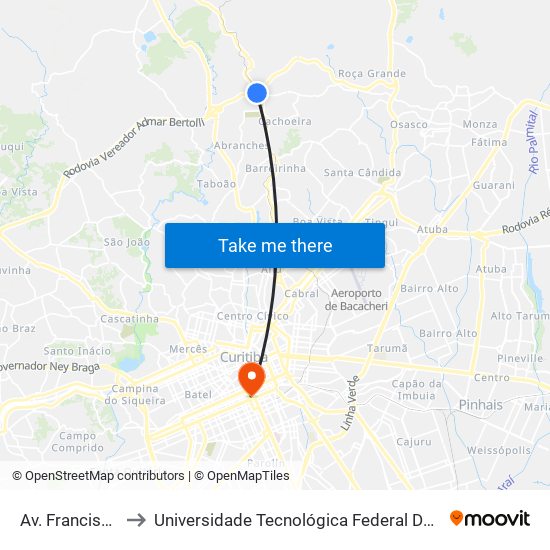 Av. Francisco Kruger, 6140 to Universidade Tecnológica Federal Do Paraná - Campus Curitiba - Sede Centro map