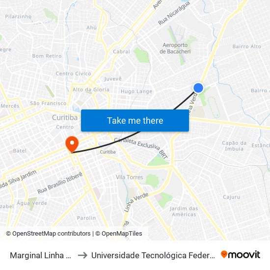 Marginal Linha Verde Sul - Vila Olímpica to Universidade Tecnológica Federal Do Paraná - Campus Curitiba - Sede Centro map