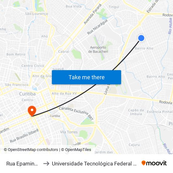 Rua Epaminondas Santos, 475 to Universidade Tecnológica Federal Do Paraná - Campus Curitiba - Sede Centro map