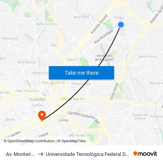 Av. Monteiro Tourinho, 220 to Universidade Tecnológica Federal Do Paraná - Campus Curitiba - Sede Centro map