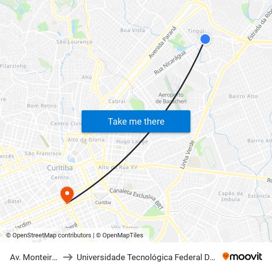 Av. Monteiro Tourinho, 557 to Universidade Tecnológica Federal Do Paraná - Campus Curitiba - Sede Centro map