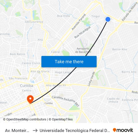 Av. Monteiro Tourinho, 1090 to Universidade Tecnológica Federal Do Paraná - Campus Curitiba - Sede Centro map