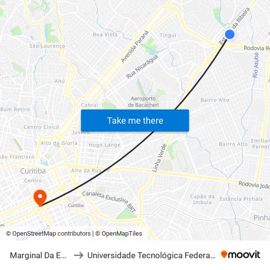 Marginal Da Estrada Da Ribeira, 522 to Universidade Tecnológica Federal Do Paraná - Campus Curitiba - Sede Centro map