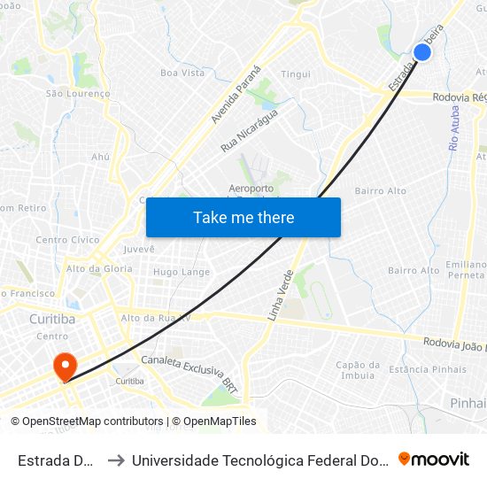 Estrada Da Ribeira, 1010 to Universidade Tecnológica Federal Do Paraná - Campus Curitiba - Sede Centro map