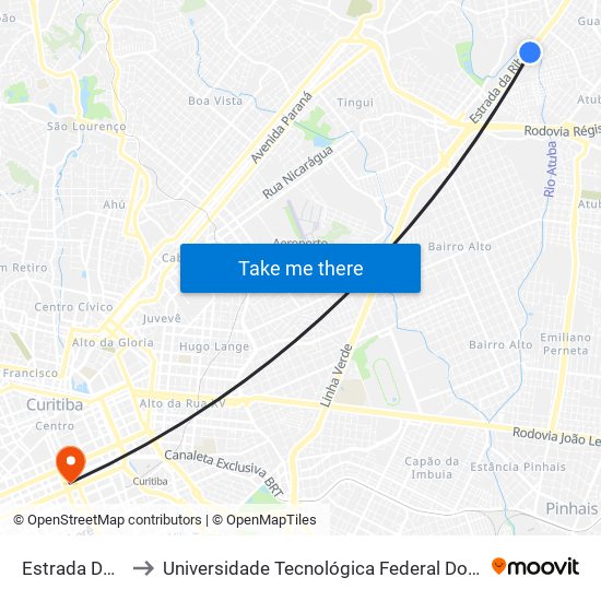 Estrada Da Ribeira, 1480 to Universidade Tecnológica Federal Do Paraná - Campus Curitiba - Sede Centro map