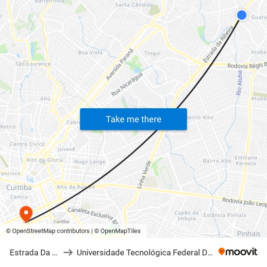 Estrada Da Ribeira (Soreluz) to Universidade Tecnológica Federal Do Paraná - Campus Curitiba - Sede Centro map