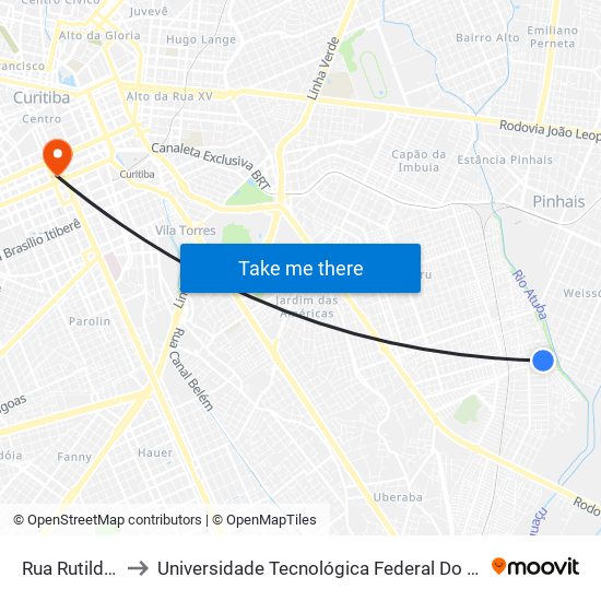 Rua Rutildo Pulido, 558 to Universidade Tecnológica Federal Do Paraná - Campus Curitiba - Sede Centro map