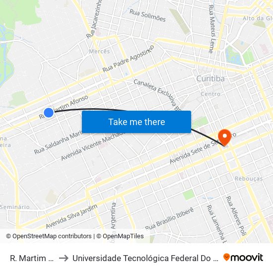 R. Martim Afonso, 2300 to Universidade Tecnológica Federal Do Paraná - Campus Curitiba - Sede Centro map