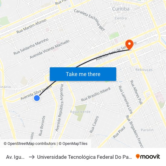 Av. Iguaçu, 3500 to Universidade Tecnológica Federal Do Paraná - Campus Curitiba - Sede Centro map