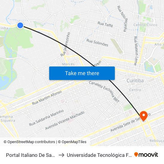 Portal Italiano De Santa Felicidade (Av. Manoel Ribas, 2900) to Universidade Tecnológica Federal Do Paraná - Campus Curitiba - Sede Centro map