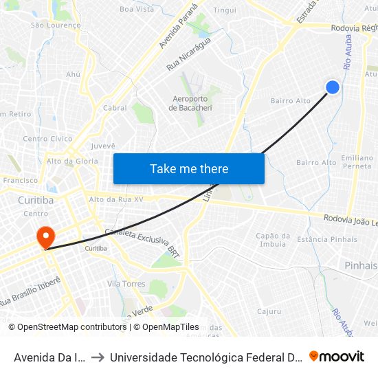 Avenida Da Integração, 2632 to Universidade Tecnológica Federal Do Paraná - Campus Curitiba - Sede Centro map