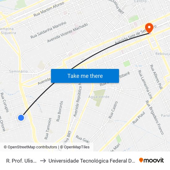 R. Prof. Ulisses Vieira, 1445 to Universidade Tecnológica Federal Do Paraná - Campus Curitiba - Sede Centro map