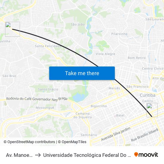 Av. Manoel Ribas, 7900 to Universidade Tecnológica Federal Do Paraná - Campus Curitiba - Sede Centro map