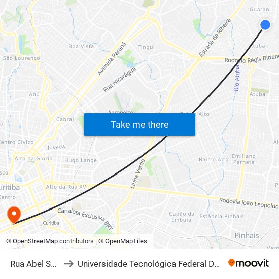 Rua Abel Scuissiato, 1686 to Universidade Tecnológica Federal Do Paraná - Campus Curitiba - Sede Centro map