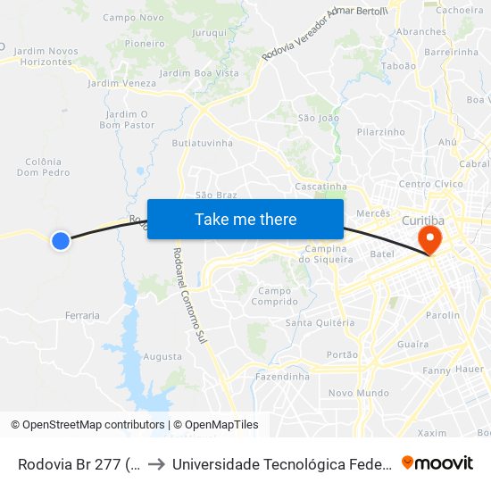 Rodovia Br 277 (Do Café) - Vila Dom Pedro to Universidade Tecnológica Federal Do Paraná - Campus Curitiba - Sede Centro map