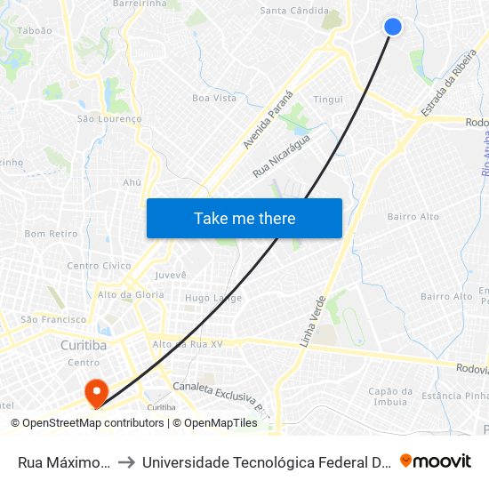 Rua Máximo João Kopp, 890 to Universidade Tecnológica Federal Do Paraná - Campus Curitiba - Sede Centro map