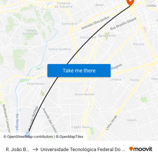 R. João Bettega, 5800 to Universidade Tecnológica Federal Do Paraná - Campus Curitiba - Sede Centro map