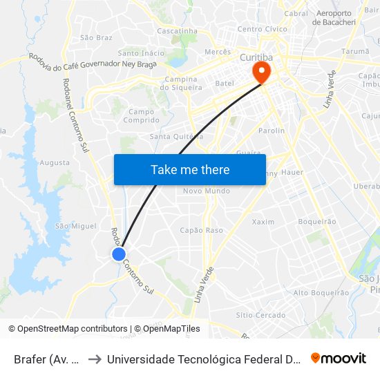 Brafer (Av. Das Araucárias) to Universidade Tecnológica Federal Do Paraná - Campus Curitiba - Sede Centro map