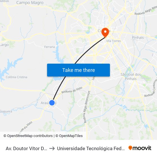 Av. Doutor Vítor Do Amaral, 1739 - Hotel Rihad to Universidade Tecnológica Federal Do Paraná - Campus Curitiba - Sede Centro map