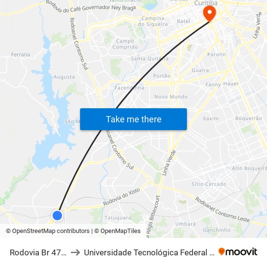 Rodovia Br 476 (Do Xisto), 11995 to Universidade Tecnológica Federal Do Paraná - Campus Curitiba - Sede Centro map