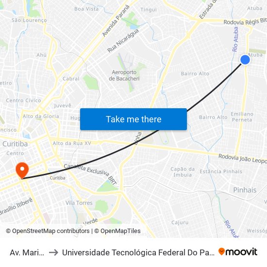 Av. Maringá, 2996 to Universidade Tecnológica Federal Do Paraná - Campus Curitiba - Sede Centro map